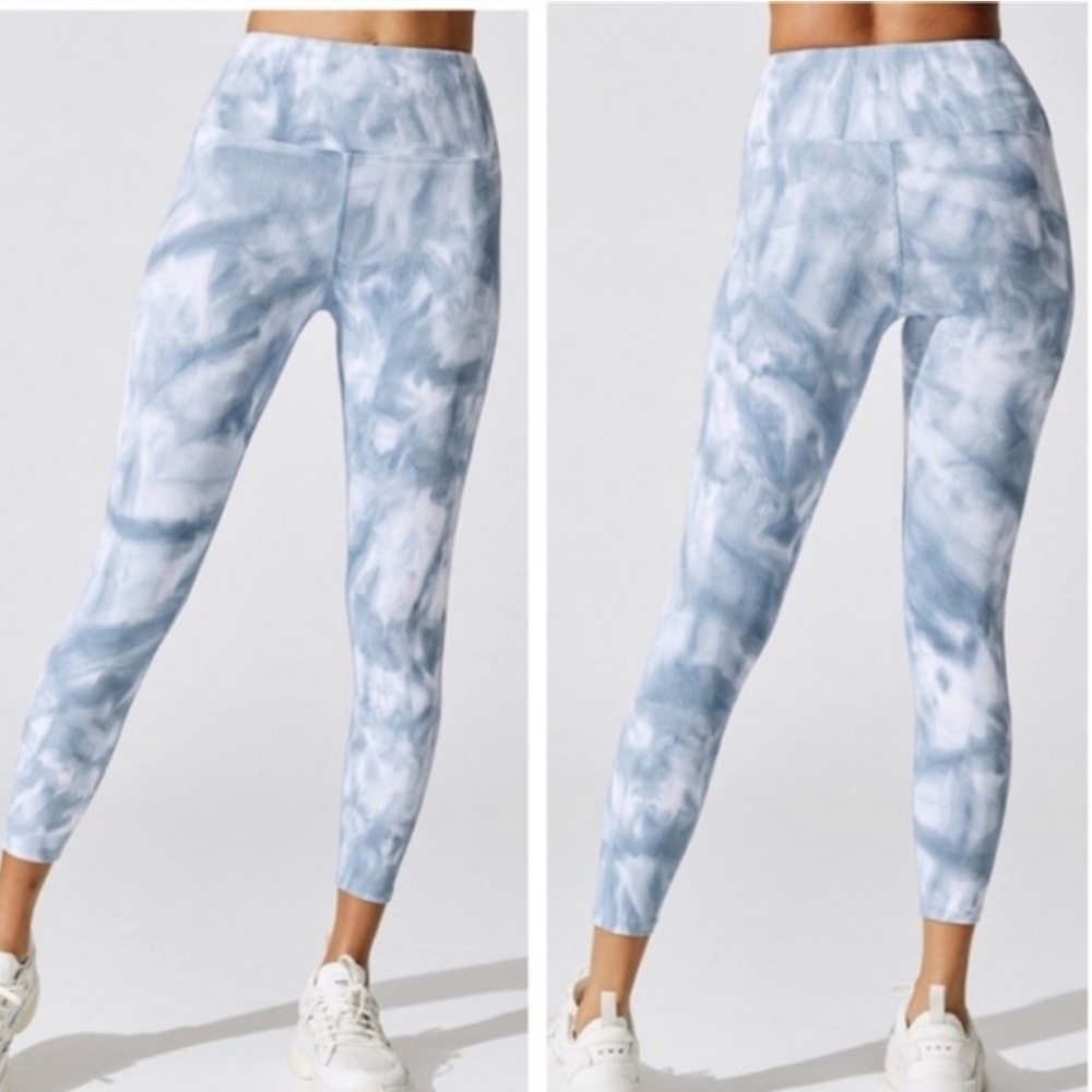 CARBON38 Blue White Tie Dye High Waist Ribbed 7/8 High Rise Leggings Womens M